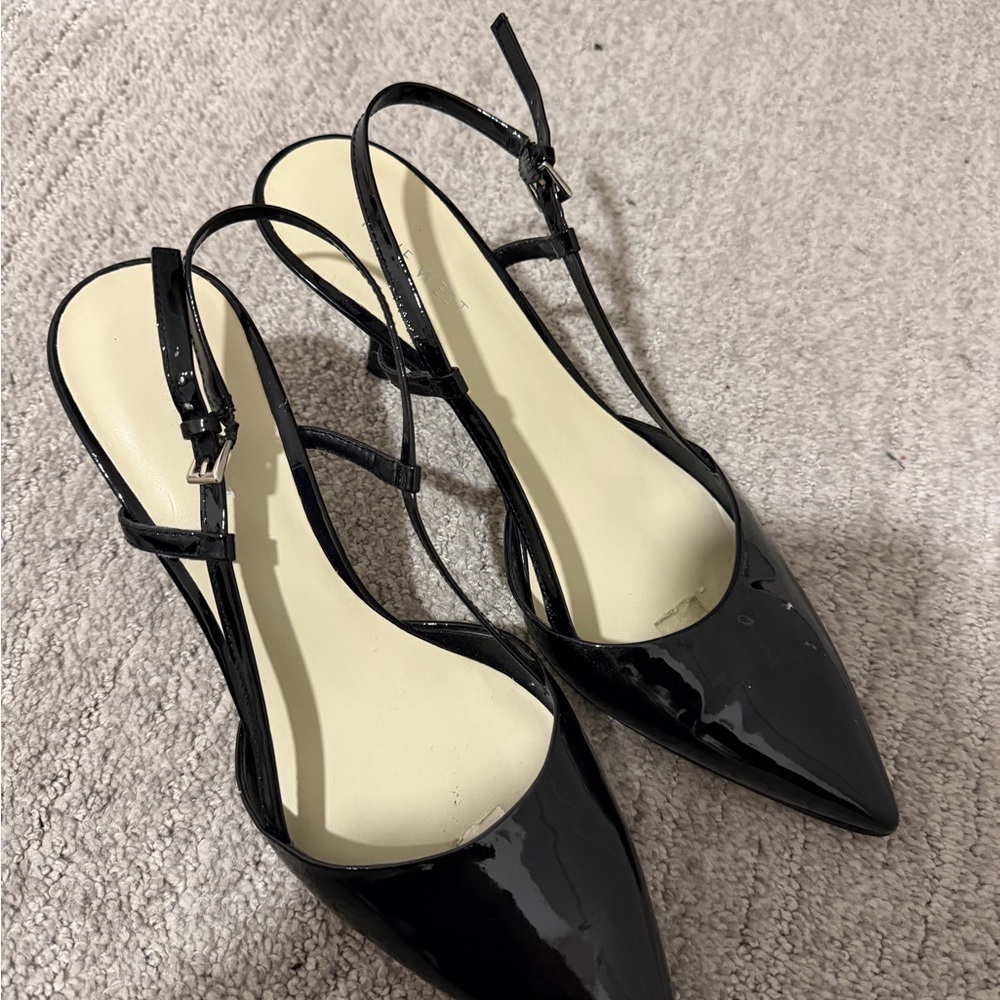 Nine West Black Patent Pointed Slingback Heels